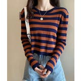 オレンジ | ボーダー柄ニットトップス レディース | NinaetLina