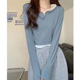 グレー | ショート丈トップス キーネック Tシャツ | NinaetLina