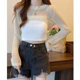 ベージュ | メッシュ編み ニットトップス ショート丈 | NinaetLina