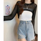 ブラック | メッシュ編み ニットトップス ショート丈 | NinaetLina