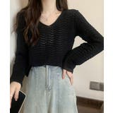 ブラック | 透かし編みニット メッシュニット レディース | NinaetLina