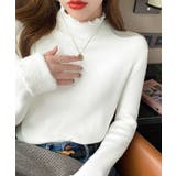 ホワイト | 裏起毛ハイネックニットトップスレディース 韓国風 タートルネックセーター | NinaetLina