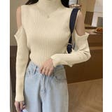 ベージュ | リブニットトップス 肩だし ハイネック | NinaetLina