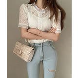 レディース 総レース半袖ブラウス フェミニンフリルレーストップス | NinaetLina | 詳細画像2