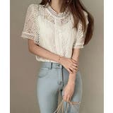 レディース 総レース半袖ブラウス フェミニンフリルレーストップス | NinaetLina | 詳細画像3