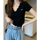 ブラック | 半袖Tシャツ メロウフリルトップス ショート丈トップス | NinaetLina