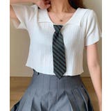 ホワイト | リブニット ショート丈 へそ出し 半袖 | NinaetLina