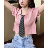 ピンク | リブニット ショート丈 へそ出し 半袖 | NinaetLina