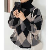 ブラック | タートルネックニットトップス アーガイル レディース | NinaetLina