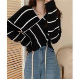 ブラック | クロスニットトップス カシュクール風 | NinaetLina