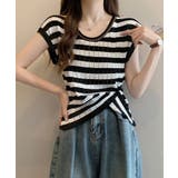 ブラック×ホワイト | ニットTシャツ フレンチスリーブ | NinaetLina