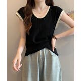ブラック | ニットTシャツ フレンチスリーブ | NinaetLina
