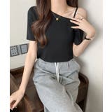 ブラック | ニットトップスワンショルダーサマーニット | NinaetLina