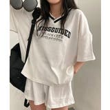 ホワイト | Vネックプリントセットアップ 上下セット セットアップ | NinaetLina