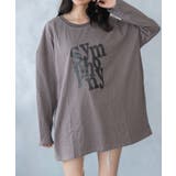 チャコール | 前プリント ビックシルエット ロング Tシャツ | NinaetLina