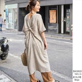 ベージュ | レーヨンリネンバックツイスト半袖ロングシャツ チュニックワンピース スリット | NinaetLina