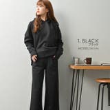 ブラック | 裏起毛 ワイドパンツパーカー上下セット レディース | NinaetLina