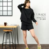 ブラック | 裏起毛ラウンドネック長袖ショーパン上下セット レディース トップス | NinaetLina