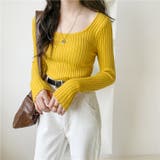 マスタード | Uネックリブカットソー レディース トップス | NinaetLina