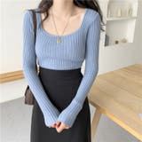 ブルー | Uネックリブカットソー レディース トップス | NinaetLina