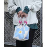 ブルー/フラワー | ニットバッグ ミニ 持ち手 | ninon