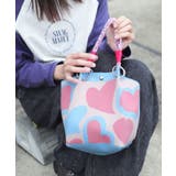 ピンク＆ブルー/ハート | ニットバッグ ミニ 持ち手 | ninon