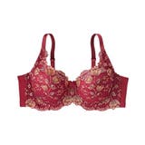 ボルドー | C90－G110 脇高フルカップブラジャー（チューリップ柄）（日本製レース）（ト… | nissen