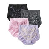 黒+ラベンダー+ピンク+ | 1枚3役 綿混ストレッチ お腹＆ヒップサポート レース深ばき丈ショーツ４枚組 | nissen