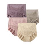 スモーキーカラー | 1枚3役 綿混ストレッチ お腹＆ヒップサポート レース深ばき丈ショーツ４枚組 | nissen