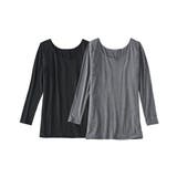 黒+チャコール(新タイプ | 暑がりさんの冬インナー 襟ぐり広め丈長め長袖インナー２枚組ウォームコアAIR | nissen