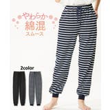 S M L LL 3L 綿混スムース裾リブルームパンツ | nissen | 詳細画像1 