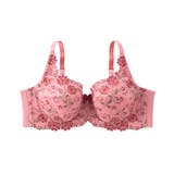 ルビーピンク | C90－G110 脇高フルカップブラジャー（チューリップ柄）（日本製レース）（ト… | nissen