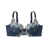 ネイビー×サックス系 | 脇高サイドすっきり刺しゅうレースブラジャー | nissen