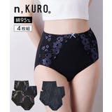 n,KURO 綿混ストレッチブラックカラー配色レーシー深ばき丈ショーツ4枚組 | nissen | 詳細画像1