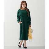 ダークグリーン | 【大きい胸専用】ウエストタック長袖ドルマンワンピース(ポケット付) | nissen