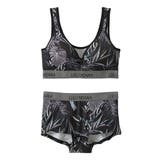 ブラック | ボタニカルプリント ハーフトップブラジャーショーツセット | nissen