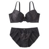 ブラック | (A65/M-F75/L)脇高サテンレースブラジャーショーツセット | nissen