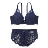 ネイビー | (G85/LL-I95/4L)ローズ柄総レース ブラジャーショーツセット | nissen