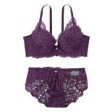 パープル | (G85/LL-I95/4L)ローズ柄総レース ブラジャーショーツセット | nissen
