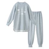 グレー系 | (M-LL)やわらかダンボールニットねこプリントルームウェア上下セット | nissen