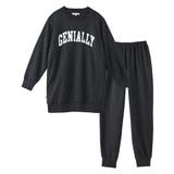 黒系 | やわらかダンボールニットビッグトレーナー風ロゴ入りルームウェア上下セット | nissen