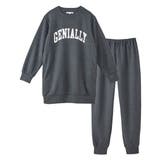 チャコール系 | やわらかダンボールニットビッグトレーナー風ロゴ入りルームウェア上下セット | nissen