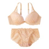 ベージュ×ピンク | (G70/M-I80/L)フラワー総レースブラジャーショーツセット | nissen