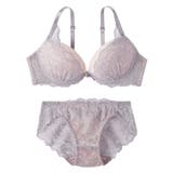 グレー×ピンク | (G70/M-I80/L)フラワー総レースブラジャーショーツセット | nissen