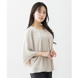 グレージュ系 | (FM F3L)大きい胸専用 タック入デザインフレア7分袖ジョーゼットブラウス | nissen