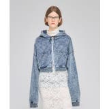 インディゴブルー | Chemical Denim Like Sweat Zip-up Hoodie | Nora Lily