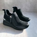 ブラック | 軽量 サイドジップ メッシュ 厚底スニーカー | Noubel Voug Relax