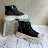 ブラック | 厚底 レースアップ カジュアル ハイカットスニーカー | Noubel Voug Relax