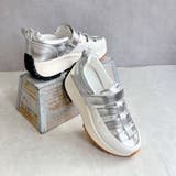 シルバー/コンビ | 上品スニーカー グルカデザイン厚底 異素材コンビスニーカー | Noubel Voug Relax