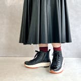 ブラック | 厚底 サイドファスナー ハイカット レースアップスニーカー | Noubel Voug Relax